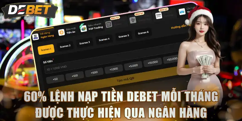 60% lệnh nạp tiền DEBET mỗi tháng được thực hiện qua ngân hàng