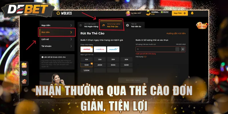 Nhận thưởng qua thẻ cào đơn giản, tiện lợi