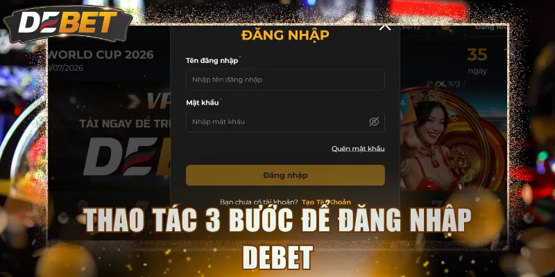 Thao tác 3 bước để đăng nhập DEBET